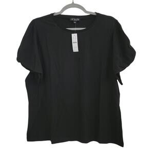 NWT J. Crew Women's 100% Cotton Twist Tie Side Sleeve Tee Shirt Black XL